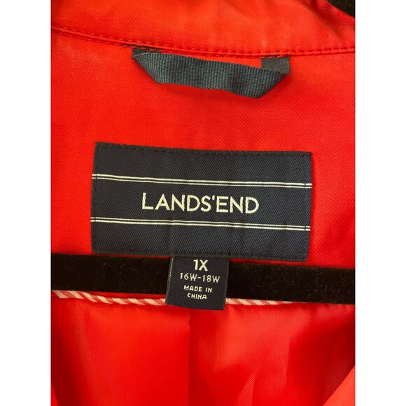 Lands' End women's coral red trench coat belted pockets size 1X 16w-18w - Picture 4 of 11